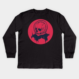Red Cosmic Space Skull Kids Long Sleeve T-Shirt